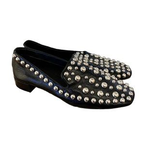 Zara | Black Leather Studded Loafers | Size: 38